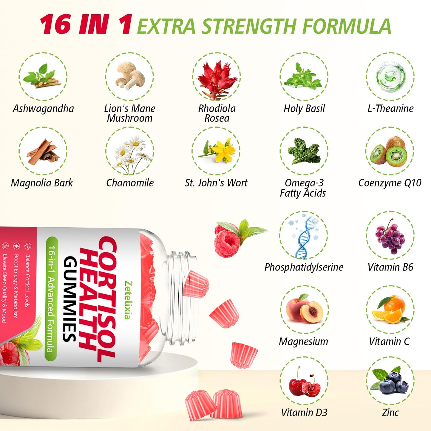 Zetelixia Cortisol Gummies for Women, 60 Count