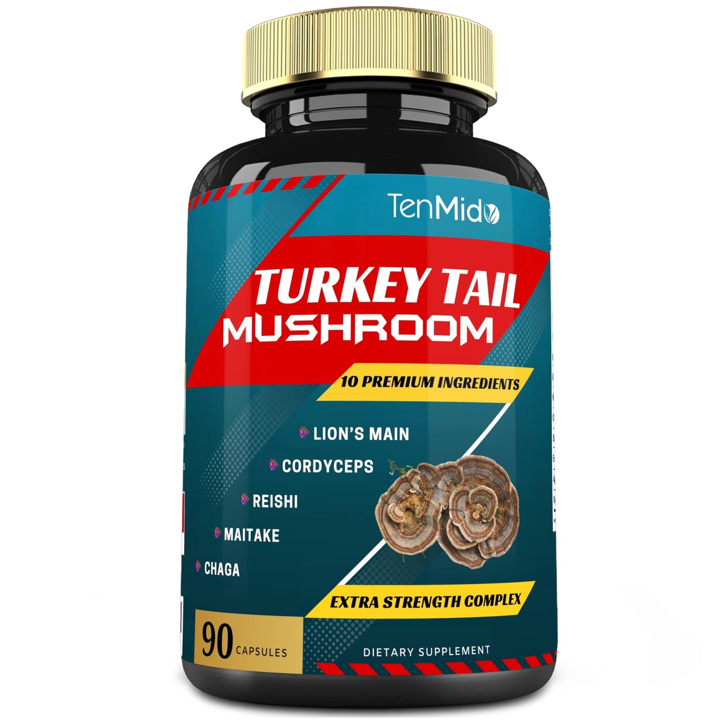 Tenmido Turkey Tail Mushroom Supplement Capsules 90 Count