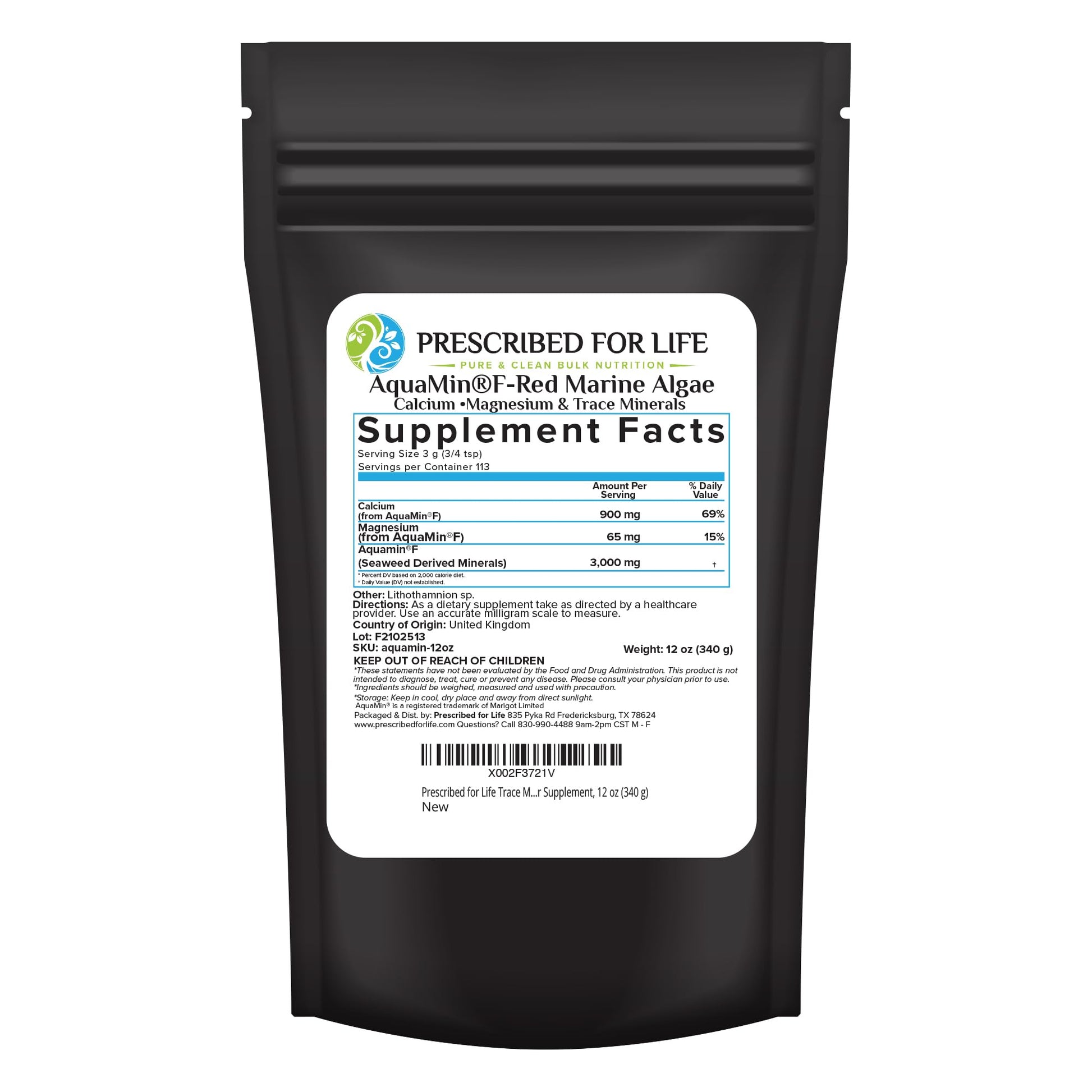 Prescribed For Life Aquamin Powder, Red Marine Algae Supplements, Rich in Plant Based Calcium & Magnesium, 72 Trace Minerals, Non GMO, 11.99 Ounce