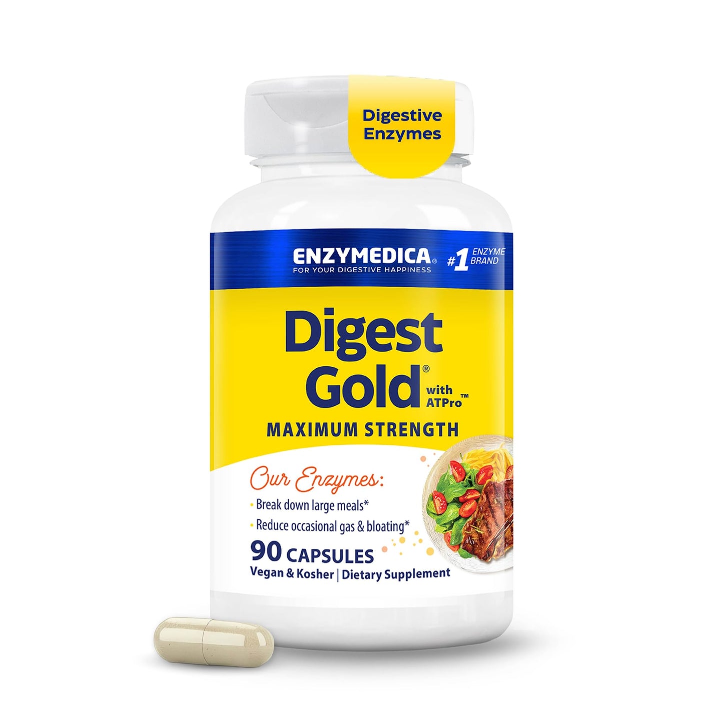 Enzymedica Digest Gold + ATPro Maximum Strength Enzymes Capsules, 90 Count
