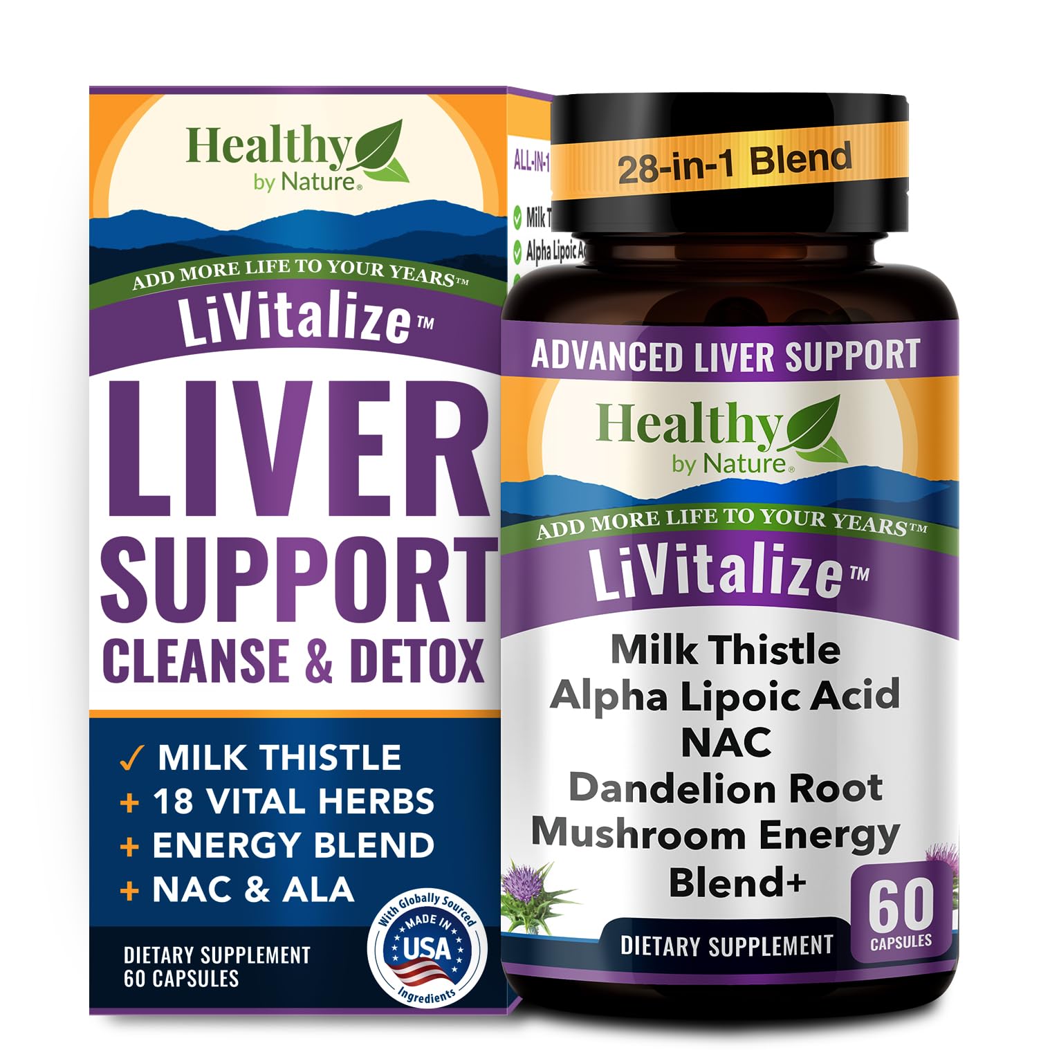 Healthy by Nature LiVitalize 28-in-1 Liver Health Support with Milk Thistle Capsules 60 Count