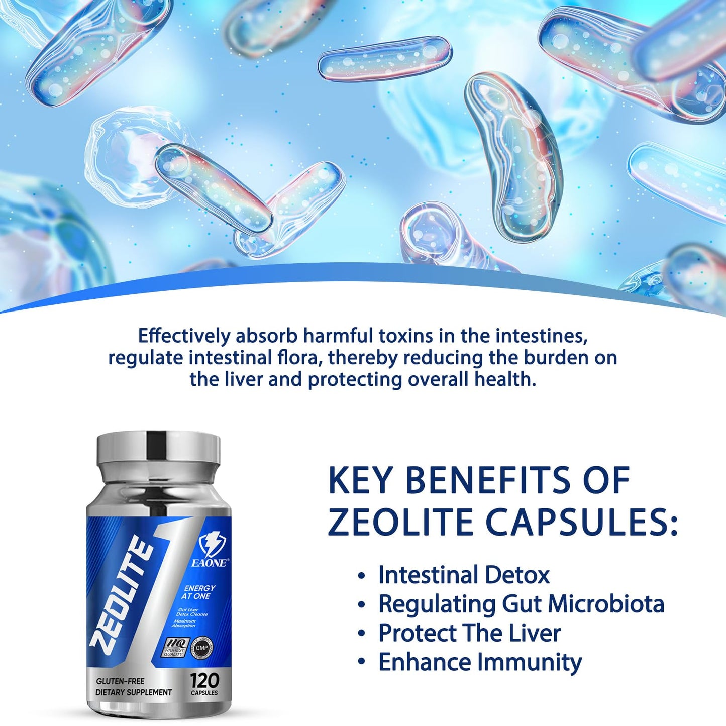 EAONE Zeolite Detox Capsules 2300mg, 120 Count