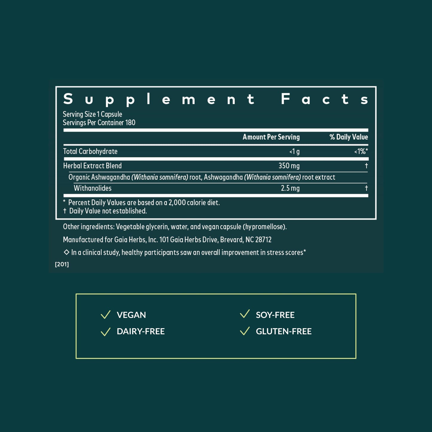 Gaia Herbs Ashwagandha Root Capsule 180 Count