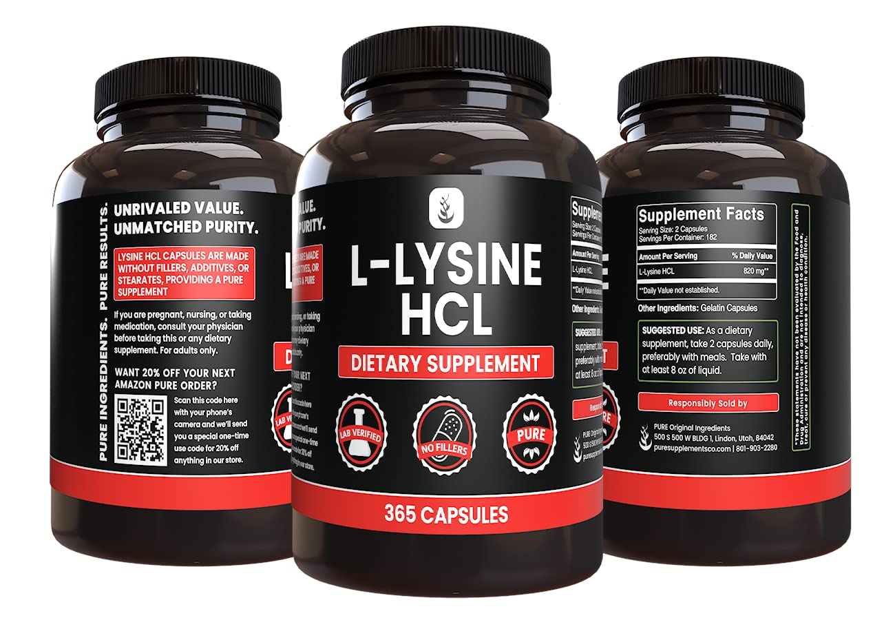 Pure Original Ingredients L-Lysine HCl Capsule 365