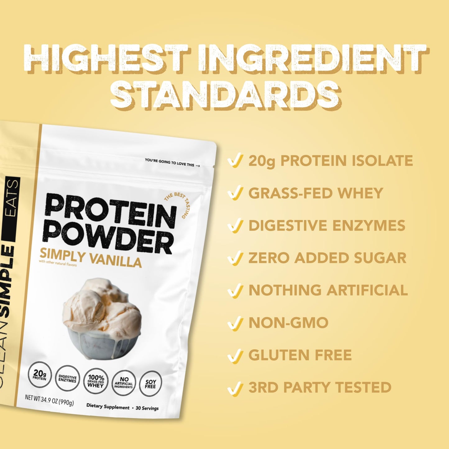 Clean Simple Eats Whey Protein Powder, Simply Vanilla Flavor, 30 Servings