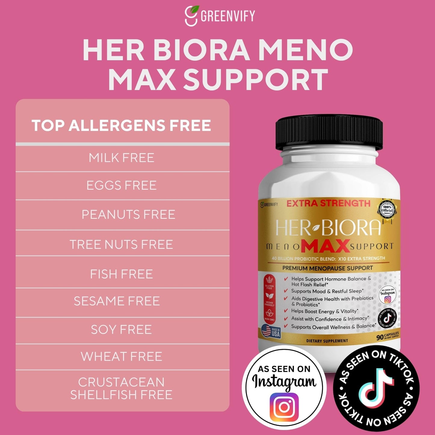 GREENVIFY HER-BIORA MenoMAX Support Probiotic Blend Menopause Supplement, 60 Capsules