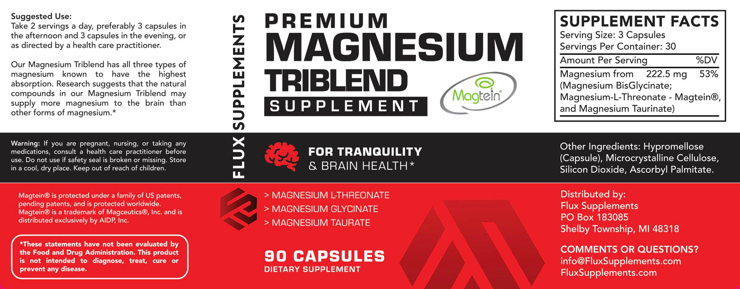 Flux Supplements Magnesium Triblend Capsule, 90 Count