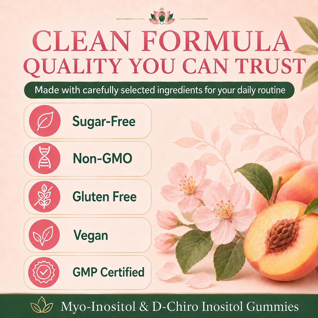 OMNICOAST GOODS, OCG Myo-Inositol & D-Chiro Inositol Gummies with Ashwagandha Root & Vitamin D3 | 40:1 Ratio | Sugar-Free Peach Flavor | Non-GMO | Dietary Supplement | 120 Gummies