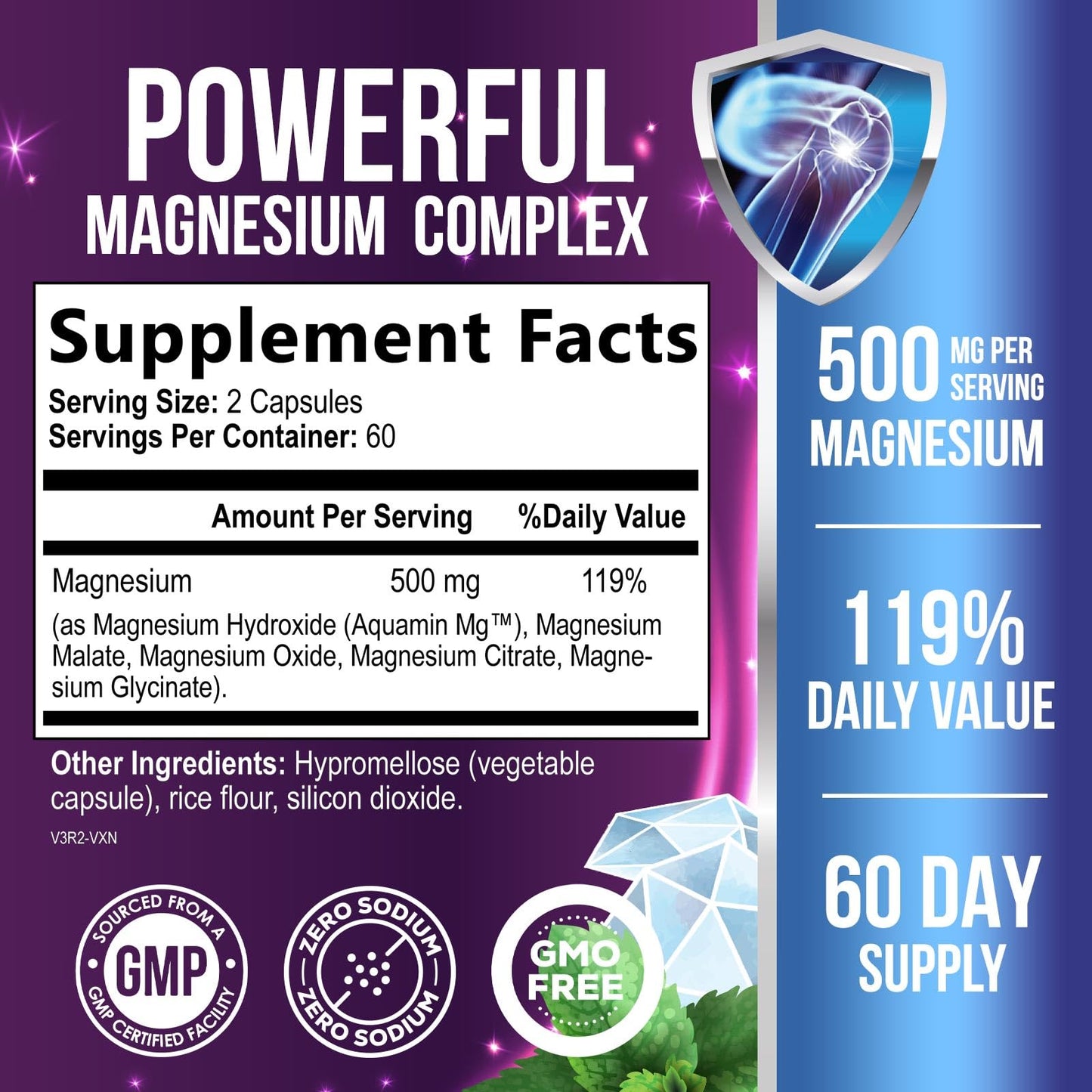 Health Nutrition Naturals Magnesium Complex 500mg per Serving Capsules, 120 Count
