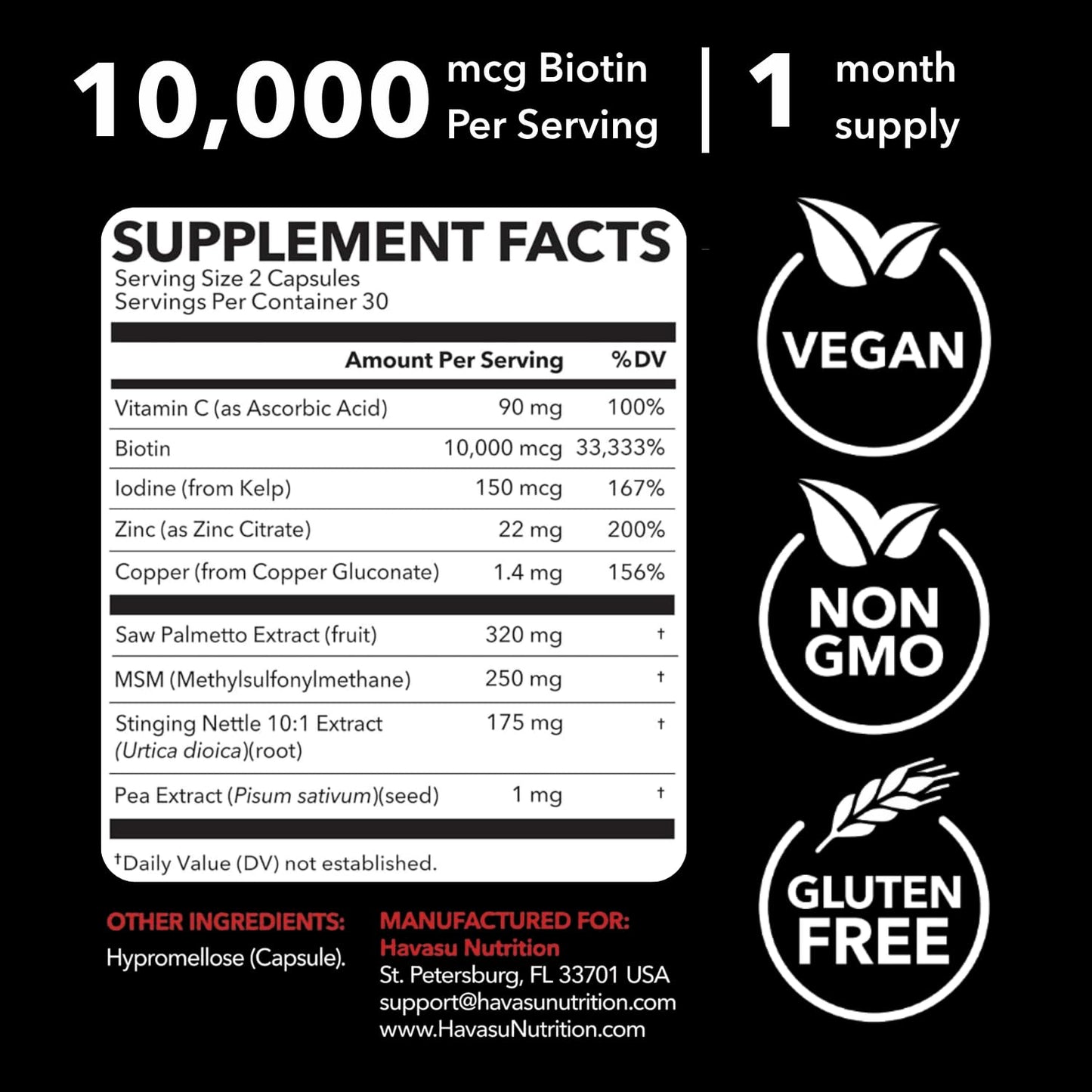 HAVASU NUTRITION DHT Blocker for Men with Biotin 10000mcg Per Serving Capsules, 60 Count