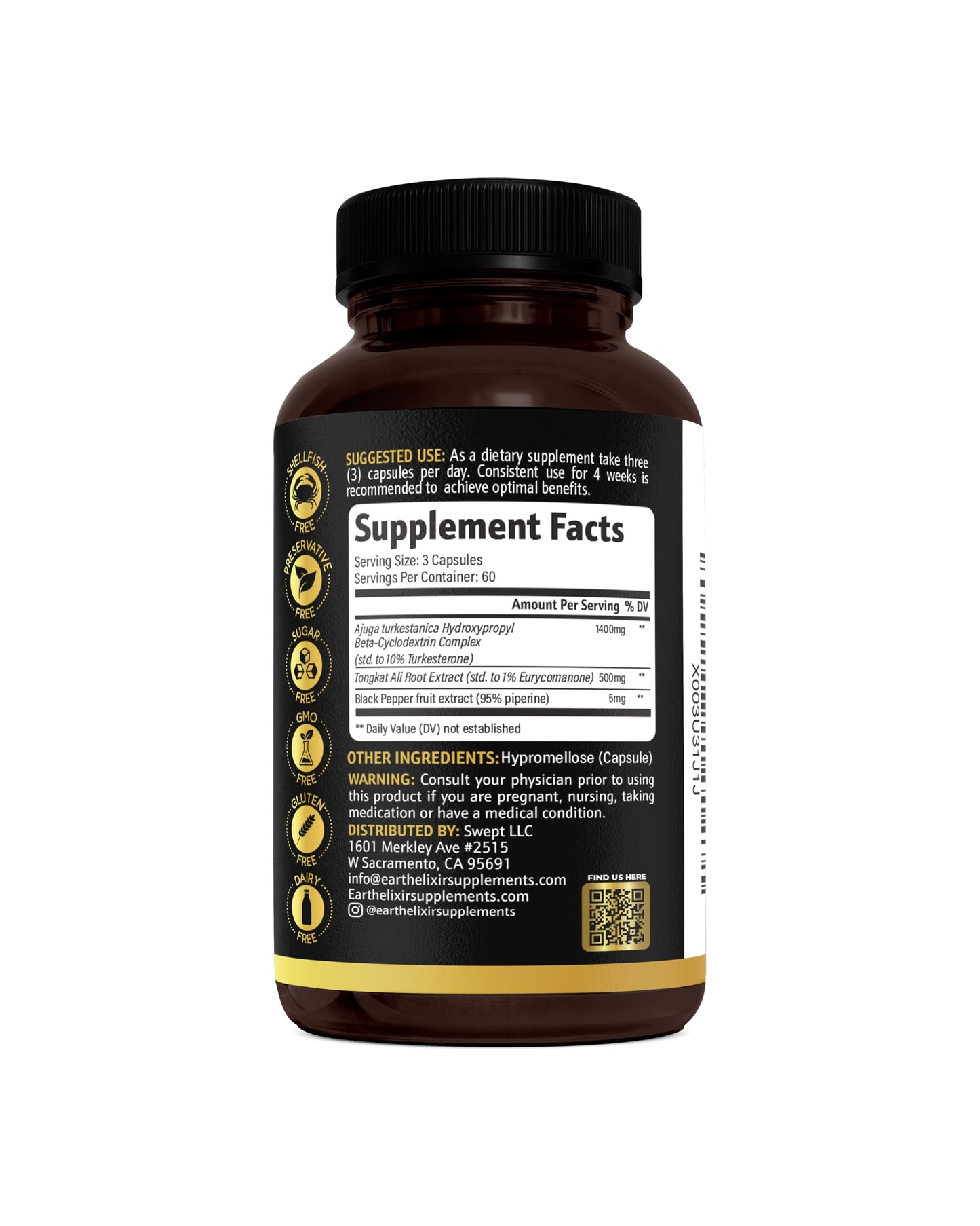 Earth Elixir Turkesterone & Tongkat Ali for Men & Women Capsule 180 Count