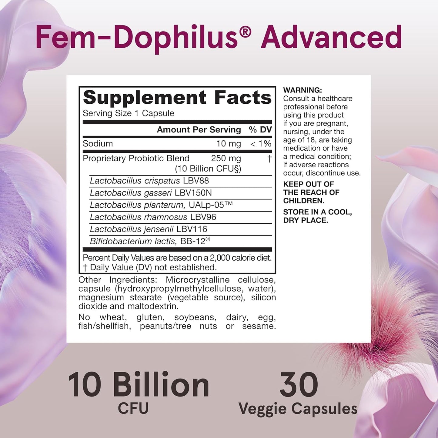 Jarrow Formulas Fem-Dophilus Advanced Vaginal & Digestive Probiotics 10 Billion CFU for Vaginal, Urinary Tract, Digestive & Immune Support, 60 Capsules