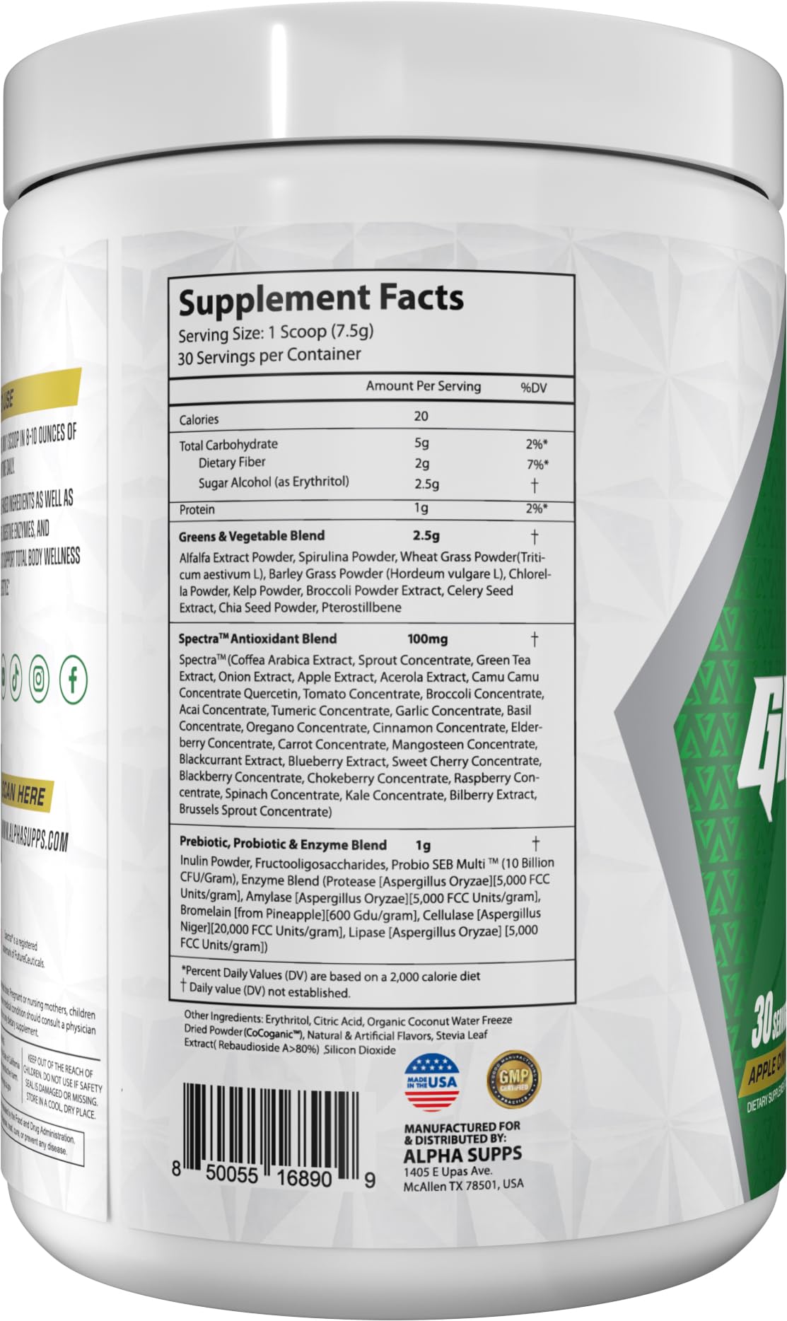 Alpha Supps Alpha Greens Supplement Powder 7.94 Ounce