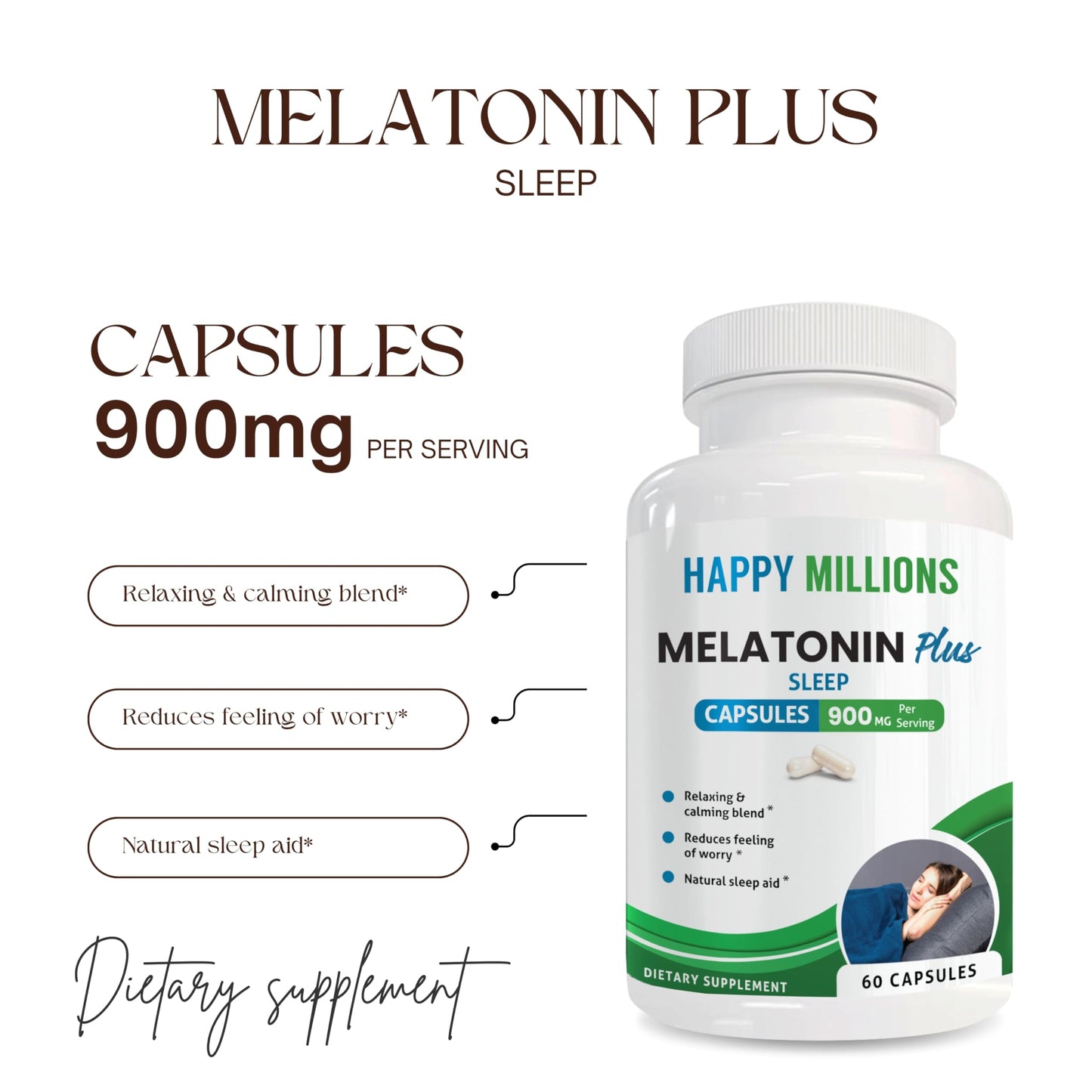 HAPPY MILLIONS Melatonin Plus Sleep Support Capsule, 60 Capsules