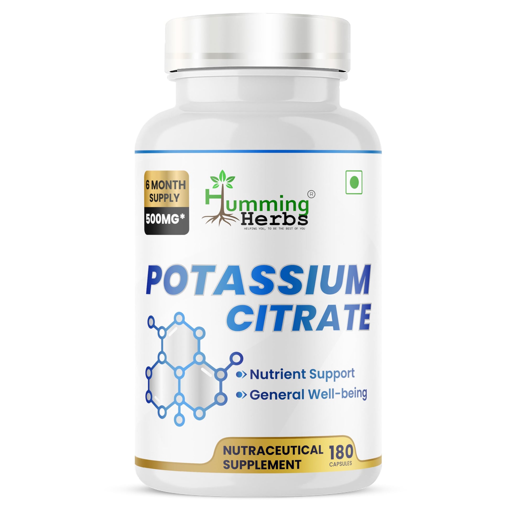 Humming Herbs Potassium Citrate 500mg, 180 Capsules