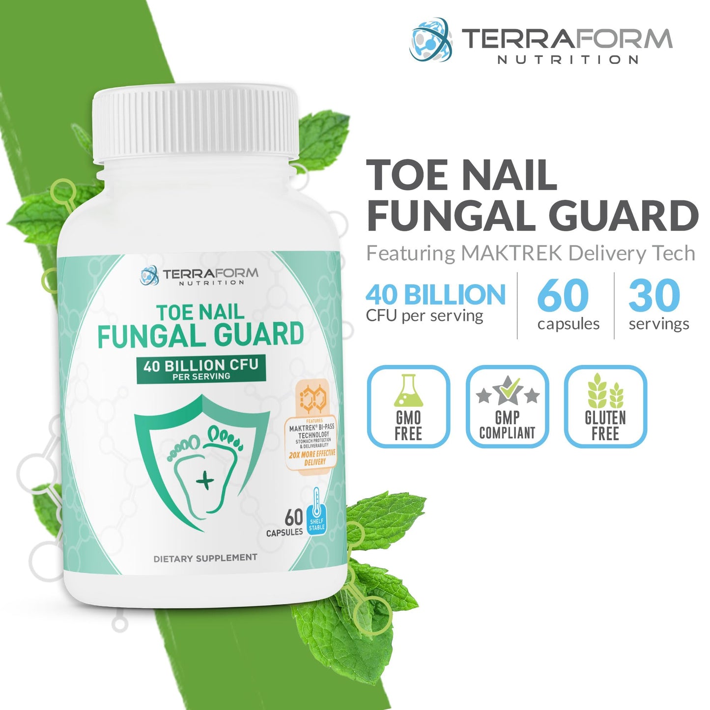 TerraForm Nutrition Toenail Fungal Guard - Probiotic Fungus Inhibitor Capsule 1 Count