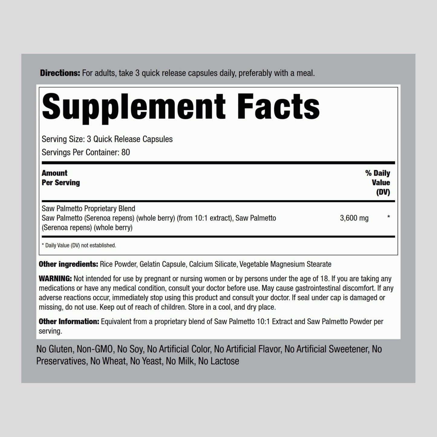 Piping Rock Saw Palmetto Extract 240 Capsules