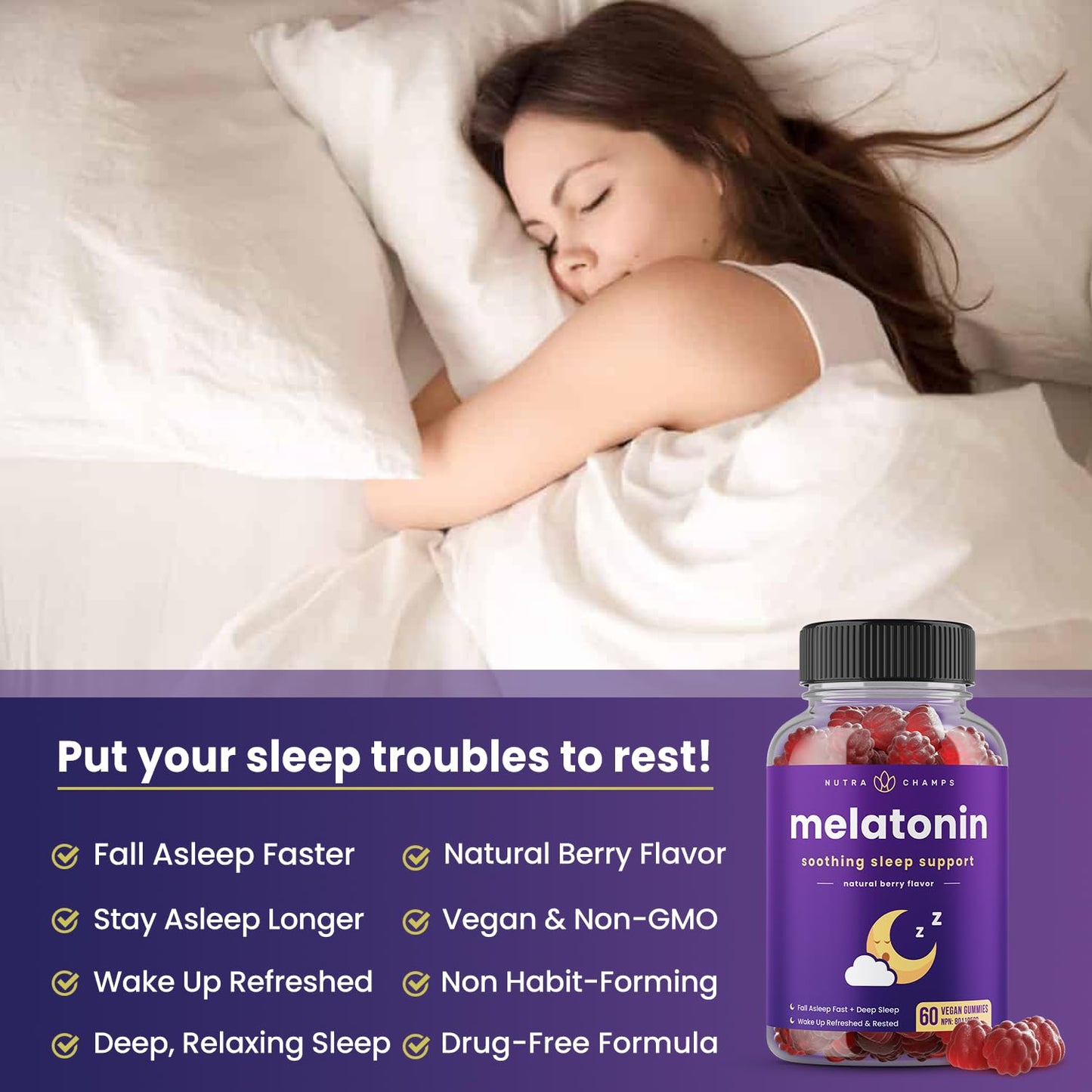 NutraChamps Melatonin Gummies for Kids & Adults Gummy, 60 Count