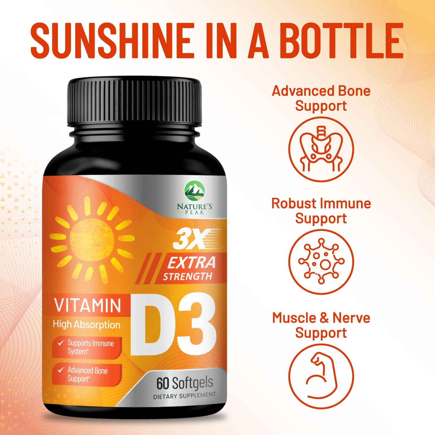 Nature's Peak Vitamin D-3 5000 IU Softgel 60 Count