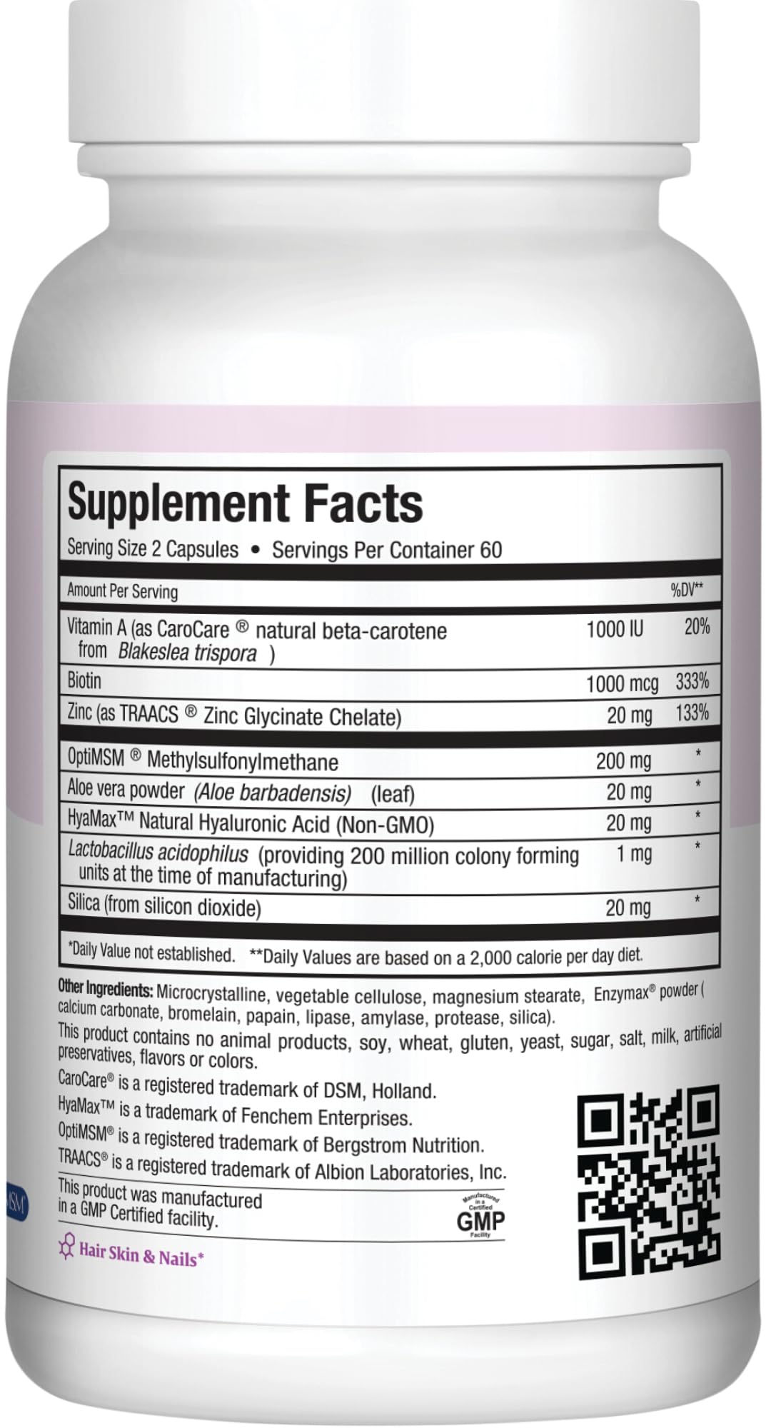Maxi Health Hair Skin and Nails Vitamins for Women and Men with Hyaluronic Acid, Biotin, Vitamin A, Probiotics Capsules 60