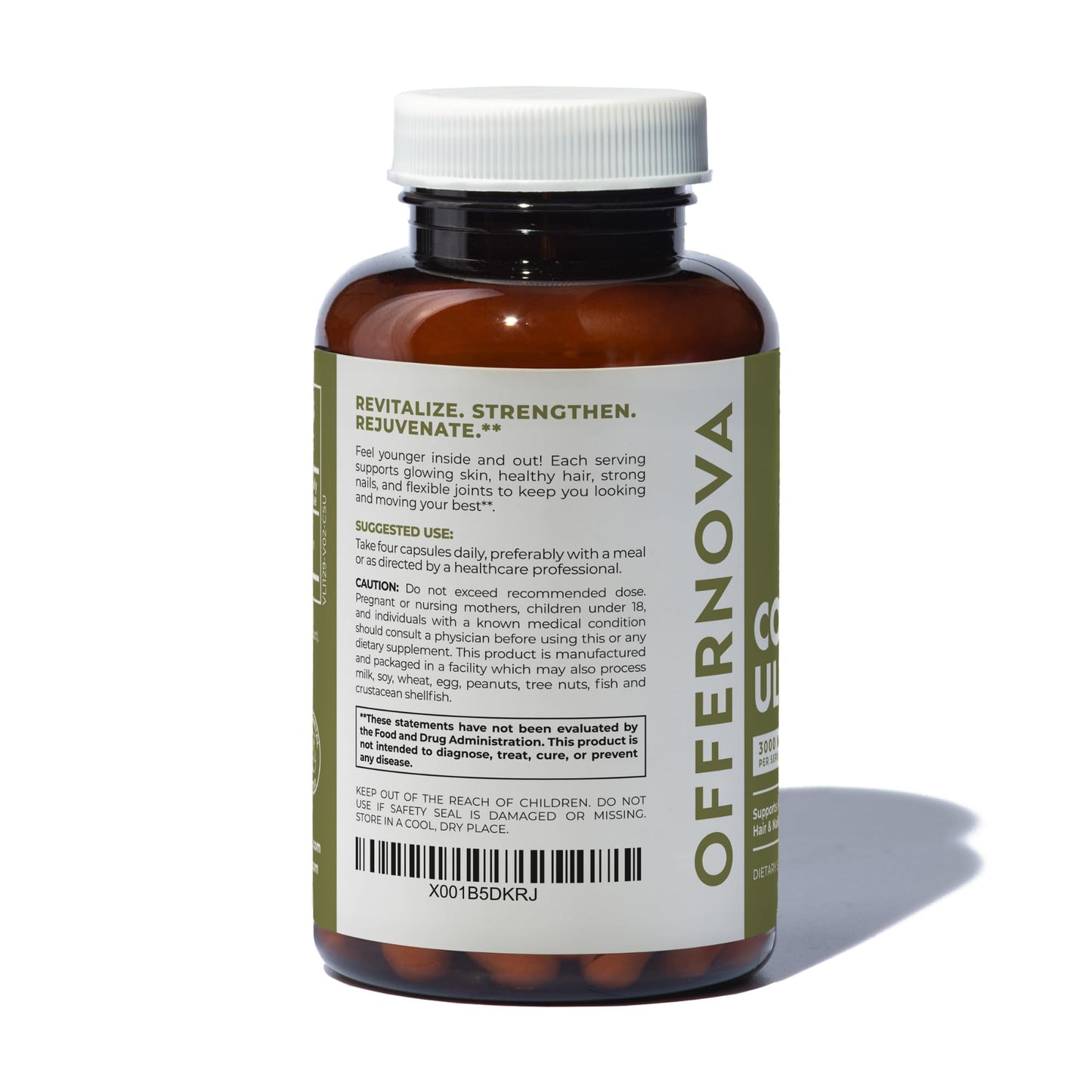 Offernova Collagen Ultra Hydrolyzed Collagen Supplements - 3000mg Anti Aging Bovine Collagen Peptides for Healthy Joints, Bones, Hair and Skin Capsules, 90 Count