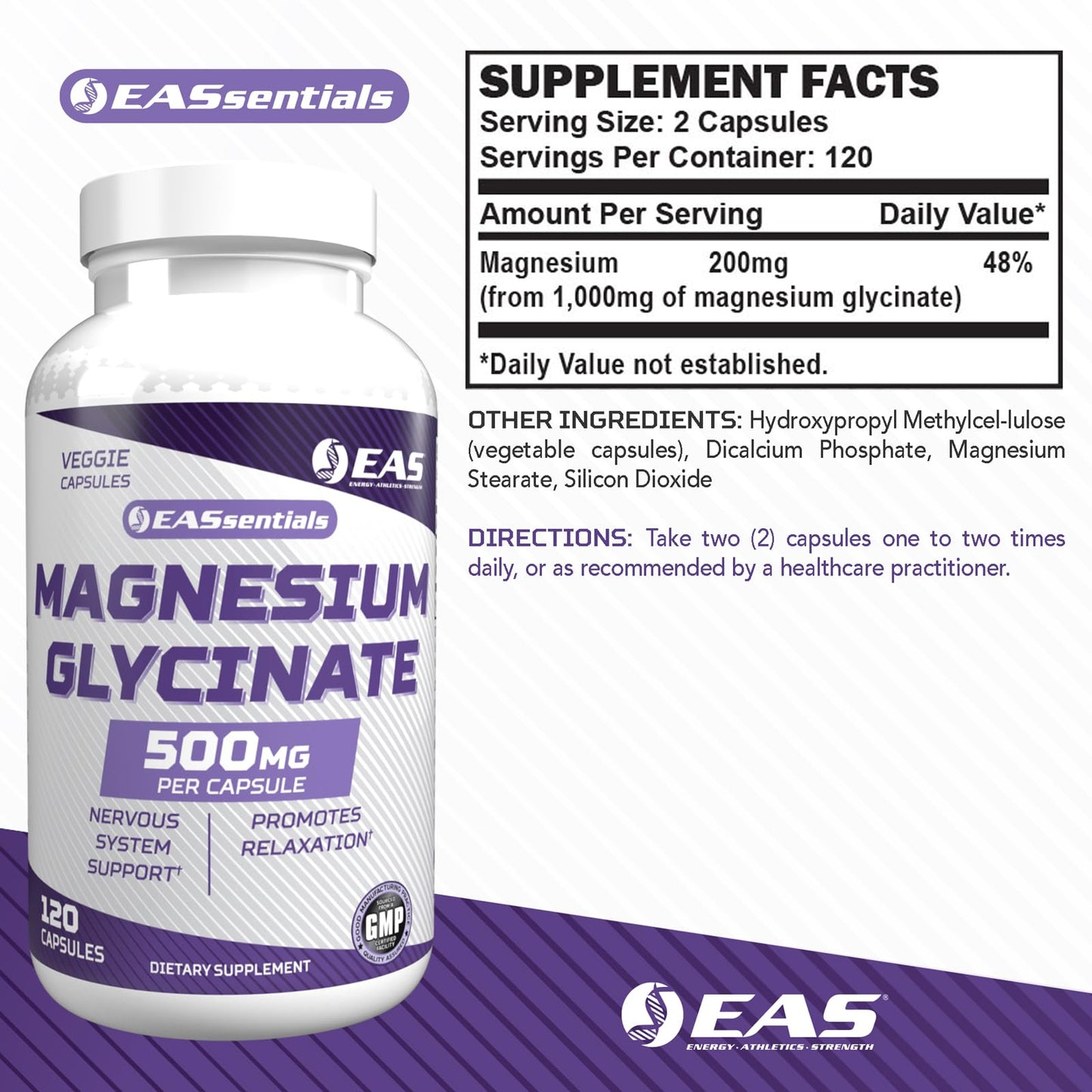 EAS Magnesium Glycinate 500mg Capsule, 120 Veggie Capsules