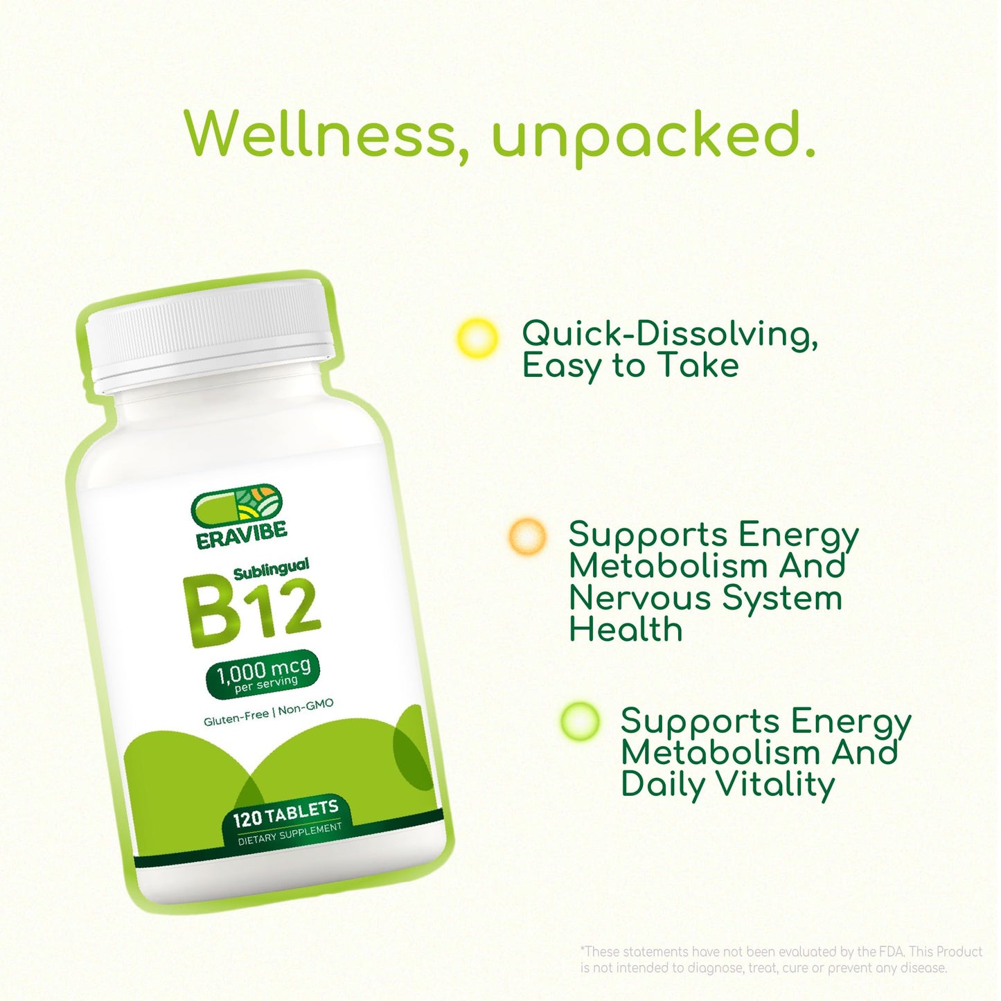 ERAVIBE Vitamin B12 1000 mcg Tablets, 120 Count
