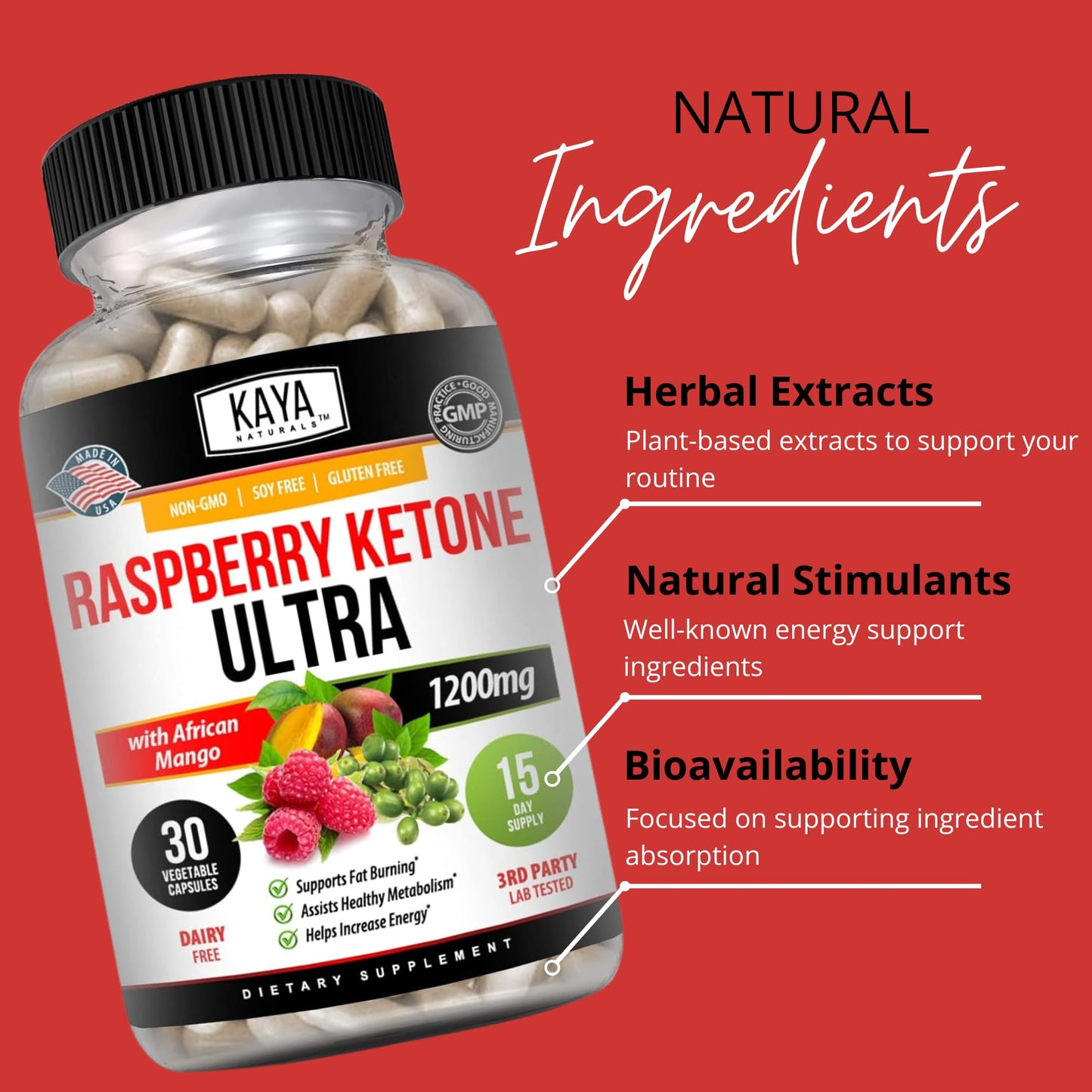 Kaya Naturals Keto Diet Raspberry Ketone Capsules, 30 Count