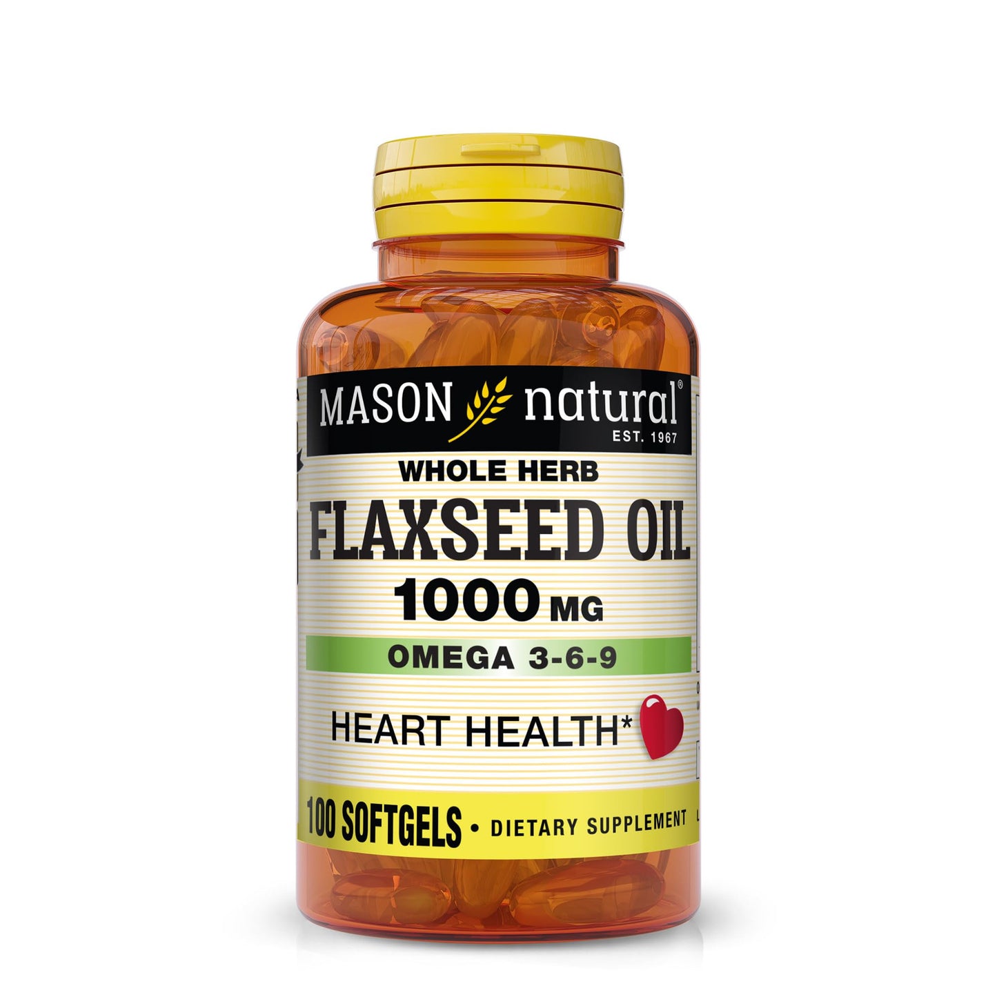 MASON NATURAL Flaxseed Oil 1000mg – Omega 3-6-9 Softgels for Heart Health, 100 Softgels