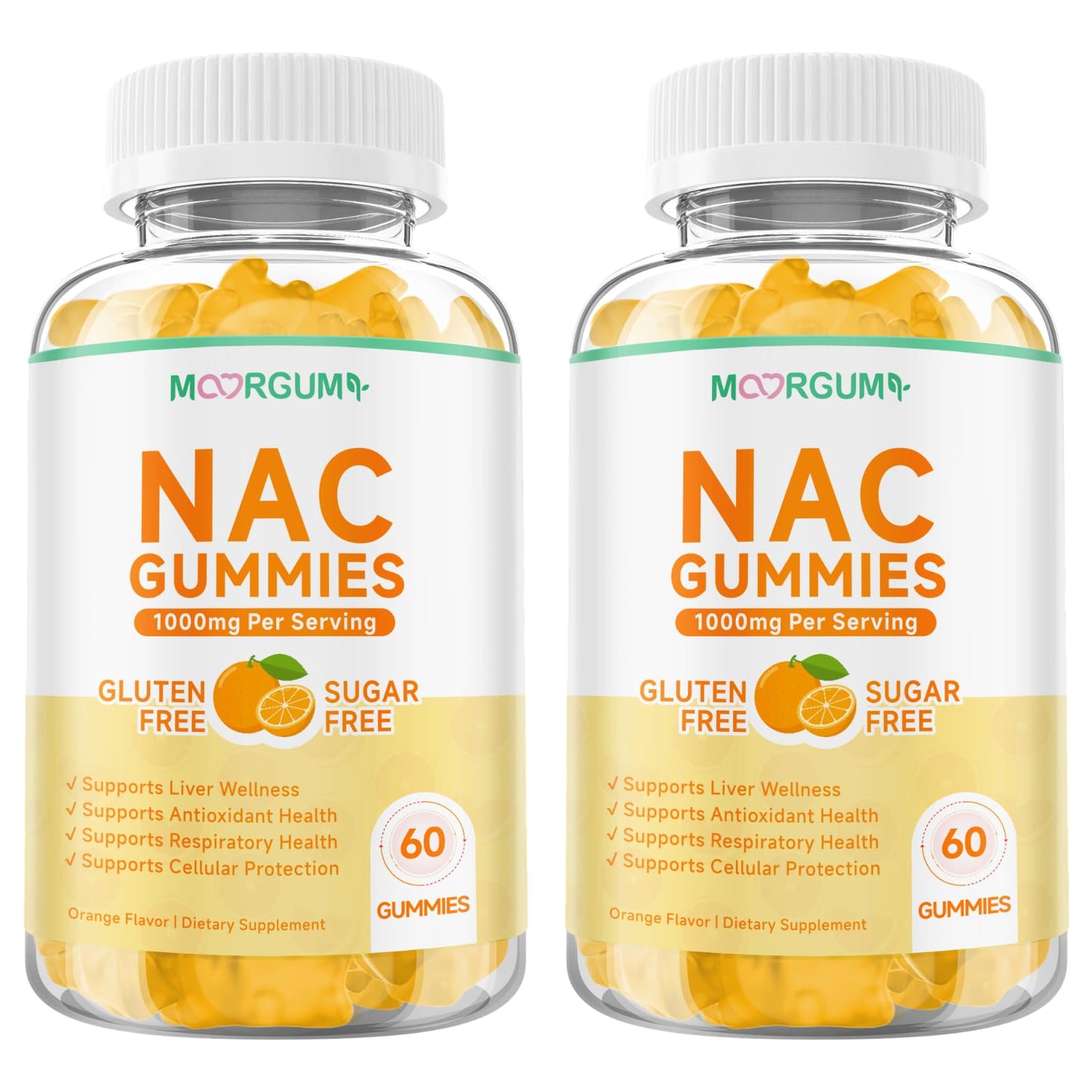 MOORGUMY NAC Gummies 1000mg, N-Acetyl Cysteine for Immune and Liver Support, Sugar-Free, Natural Orange Flavor, 60 Gummies