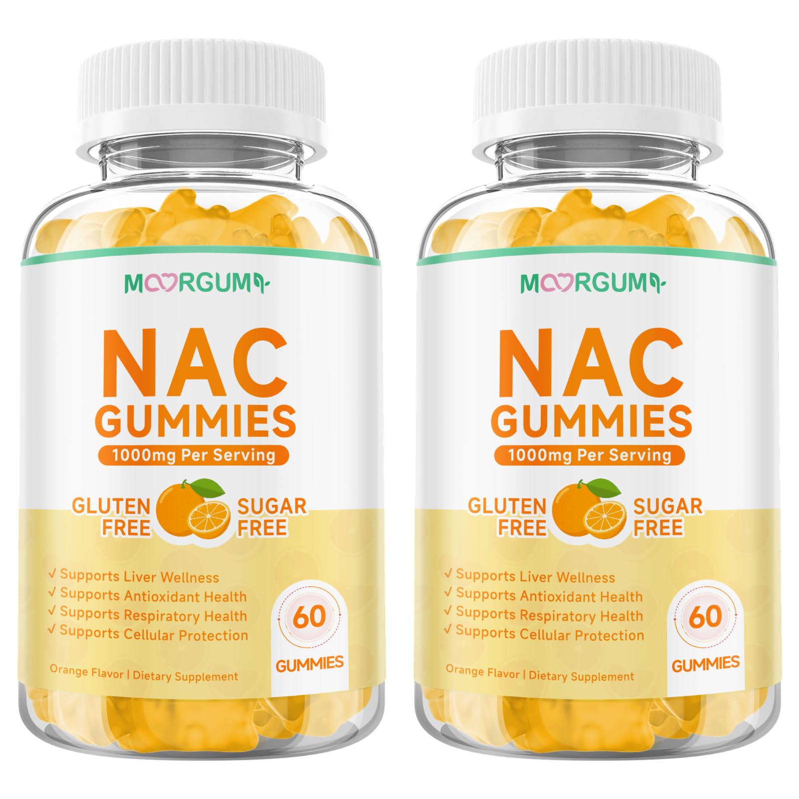 MOORGUMY NAC Gummies 1000mg, N-Acetyl Cysteine for Immune and Liver Support, Sugar-Free, Natural Orange Flavor, 60 Gummies