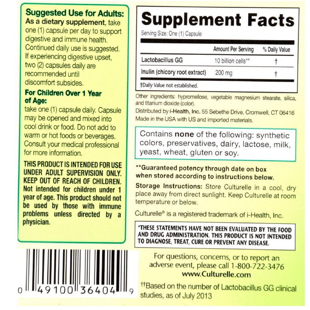 Culturelle Probiotic All Natural Dairy & Gluten Free Vegetable Lactobacillus GG Capsules 11 Pack