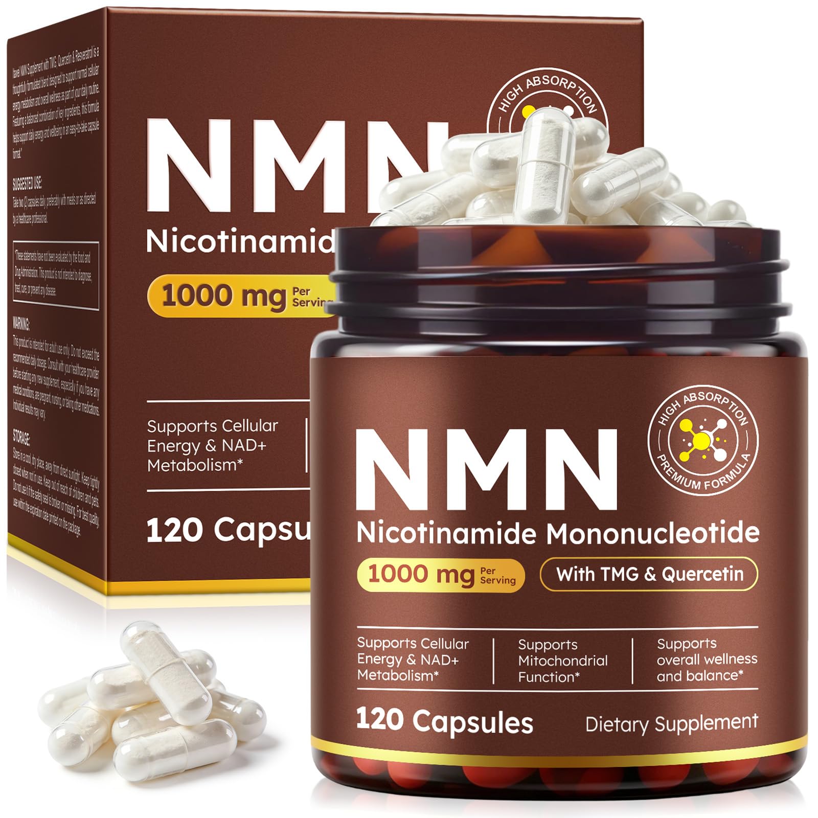 FANSHI NMN Supplement, High Purity NAD+ Precursor Complex with TMG, Resveratrol & Quercetin, 120 Capsules