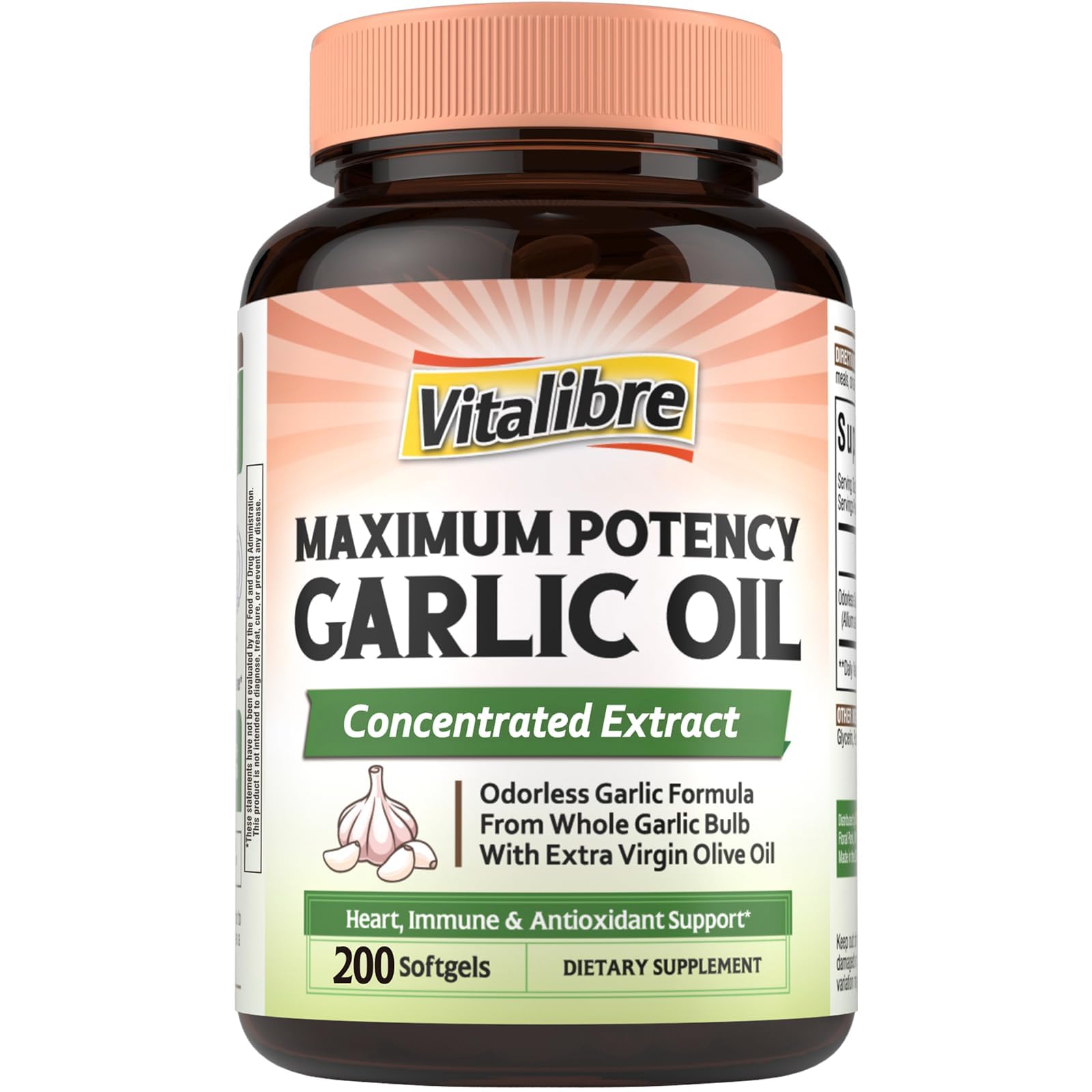 Vitalibre Odorless Garlic Oil Maximum Potency Concentrated Extract Softgels 200