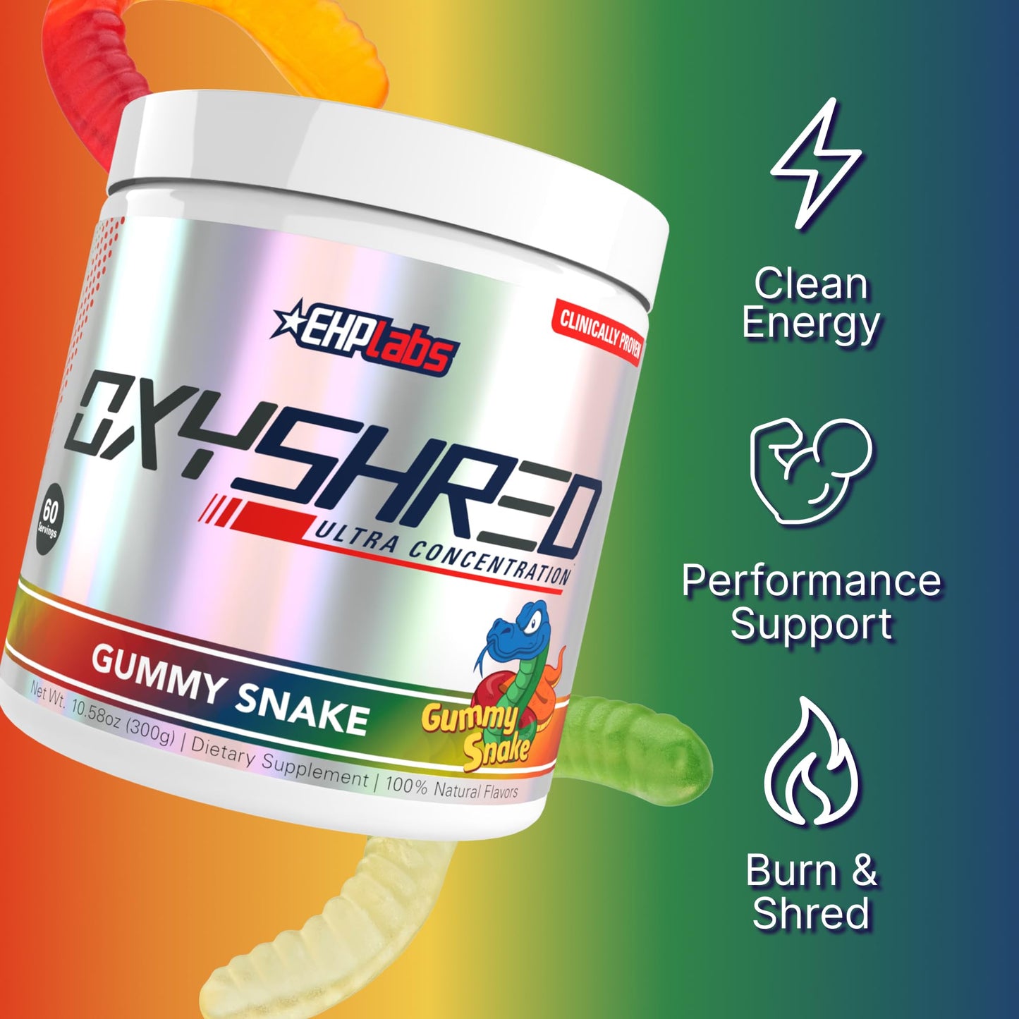 EHP LABS OxyShred Pre Workout Powder - Gummy Snake, 10 oz