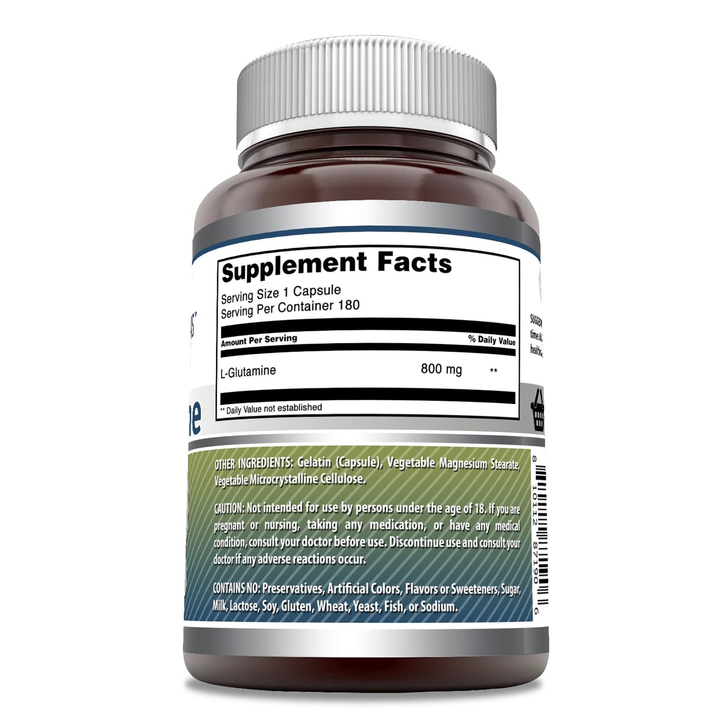Amazing Nutrition L-Glutamine Amino Acid Supplement 800 mg per serving 180 Capsules