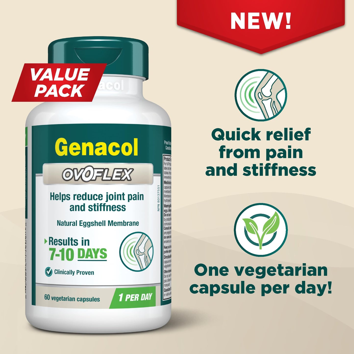 Genacol Ovoflex Natural Eggshell Membrane Joint Supplement Capsule 60 Count