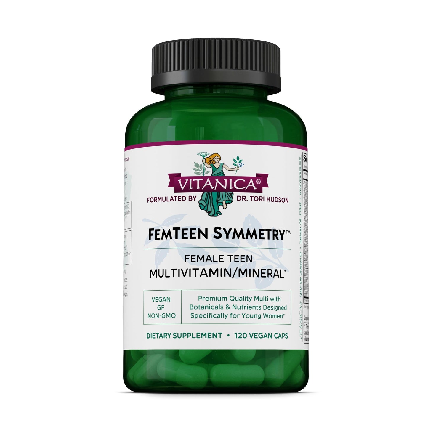 Vitanica FemTeen Symmetry Multivitamin Mineral Supplement with Green Tea for Teenagers Antioxidant, Immune, & Reproductive System Support with Lutein & Lycopene Vegan Capsules 120 Capsules