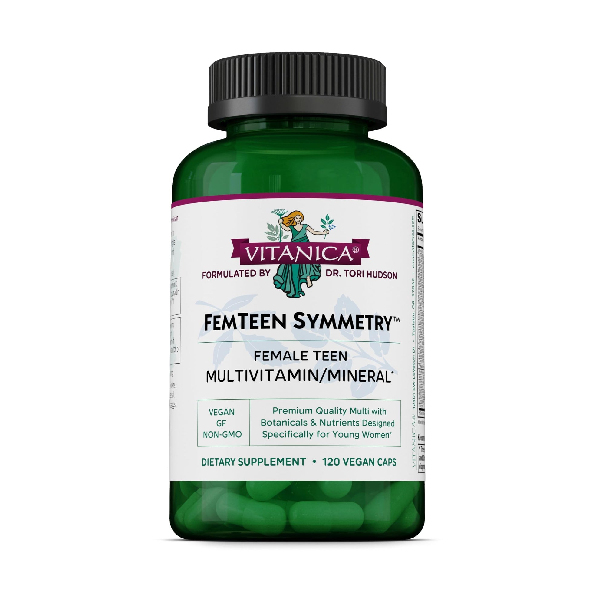 Vitanica FemTeen Symmetry Multivitamin Mineral Supplement with Green Tea for Teenagers Antioxidant, Immune, & Reproductive System Support with Lutein & Lycopene Vegan Capsules 120 Capsules