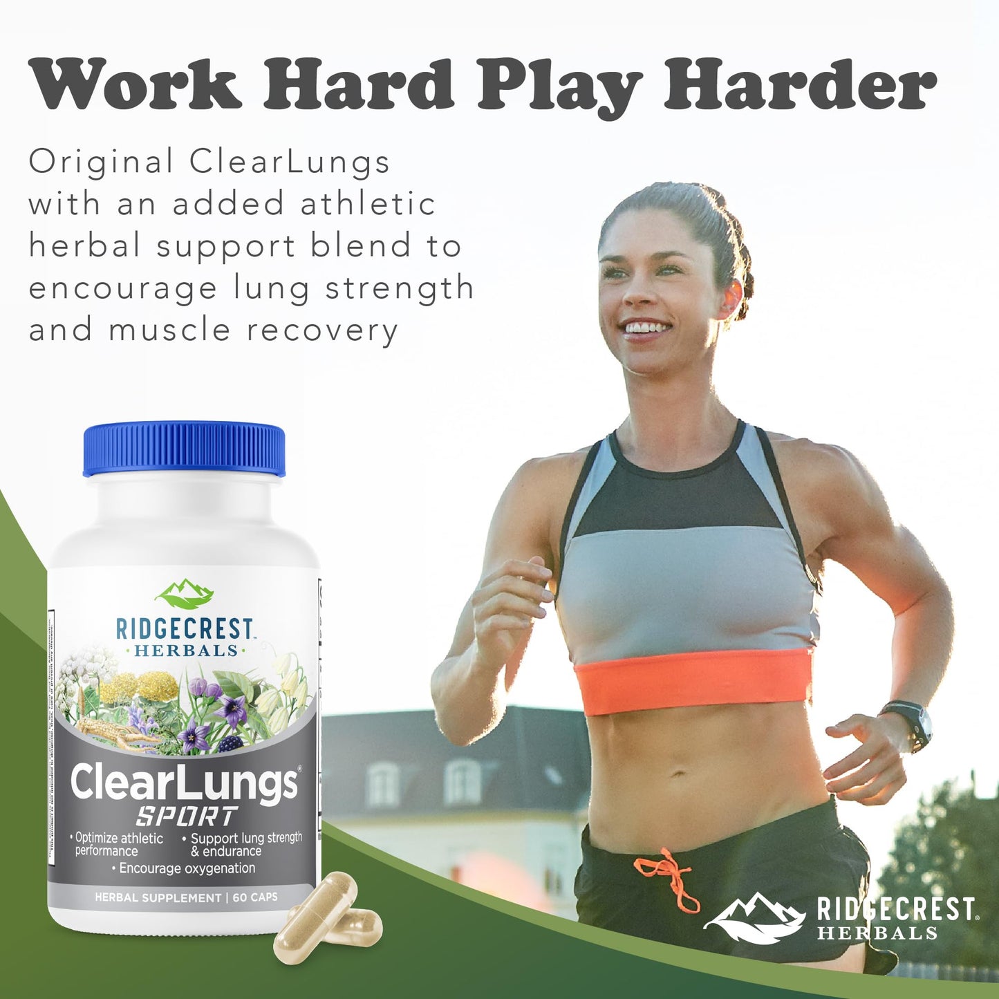 RidgeCrest Herbals ClearLungs Sport Oxygen Intake and Lung Support Formula with Cordyceps, Rhodiola, Eleuthero, 60 Capsules