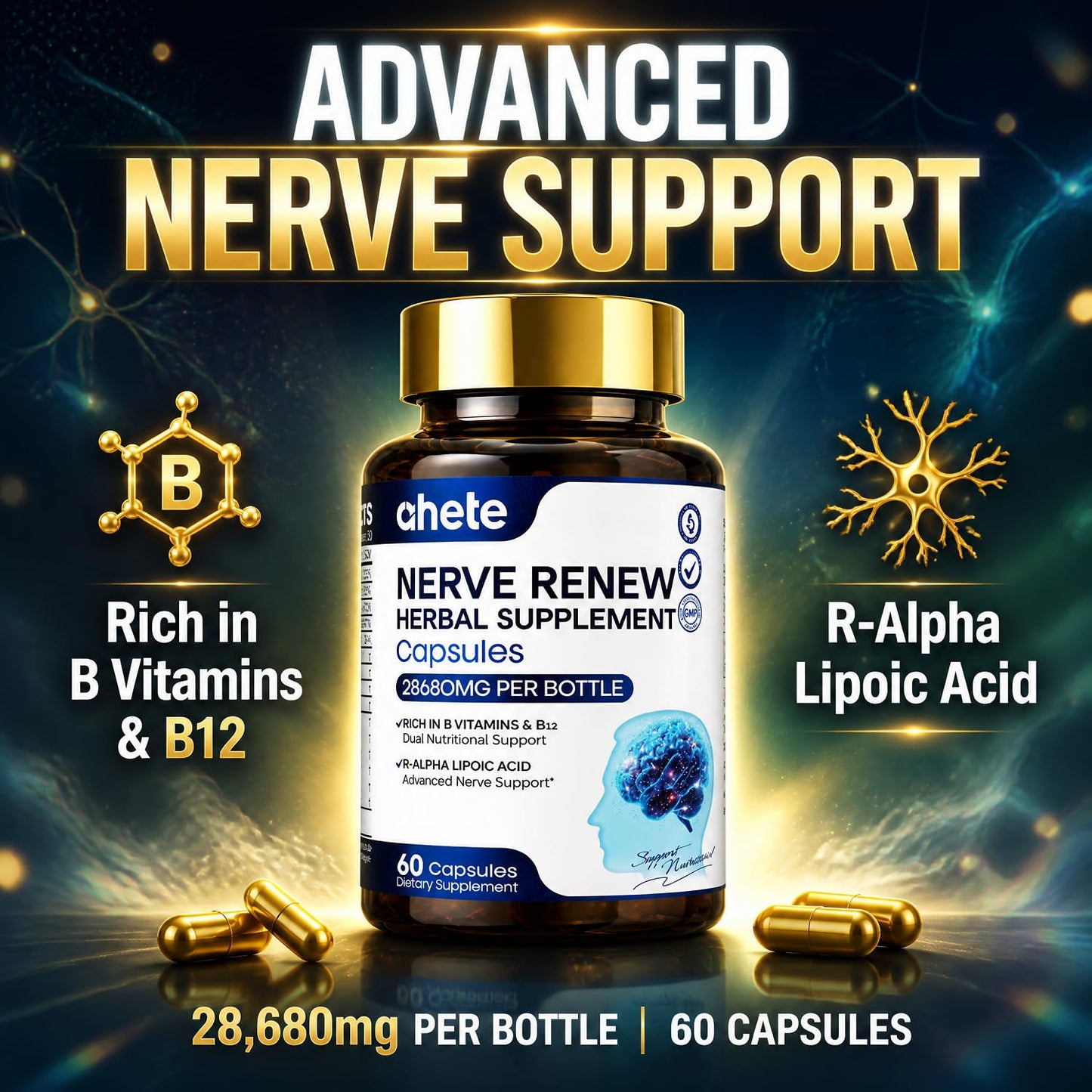 Ahete NeuroRevive Nerve Support Capsules, 60 Count