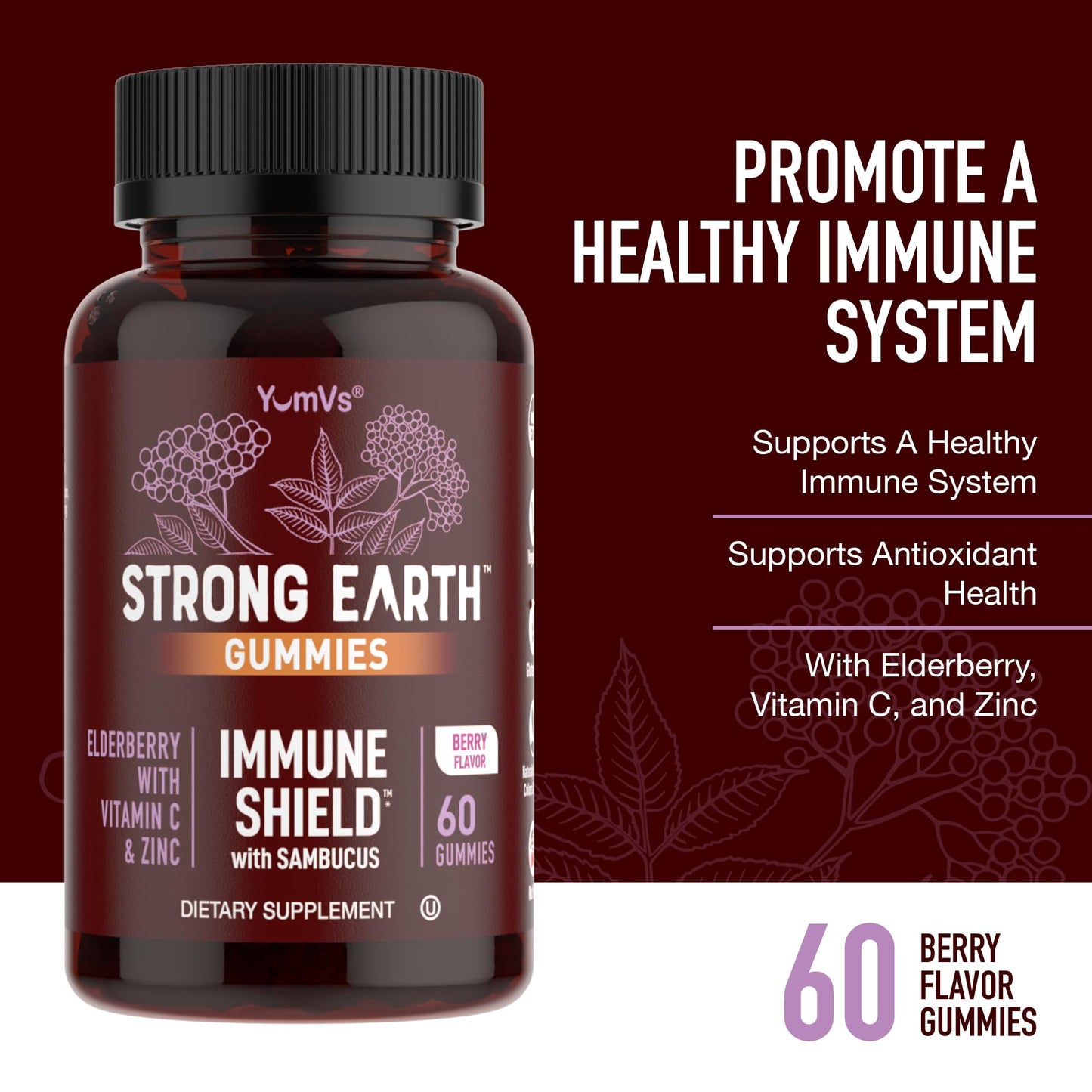 YUM-V'S Strong Earth Elderberry Gummies 60 Count