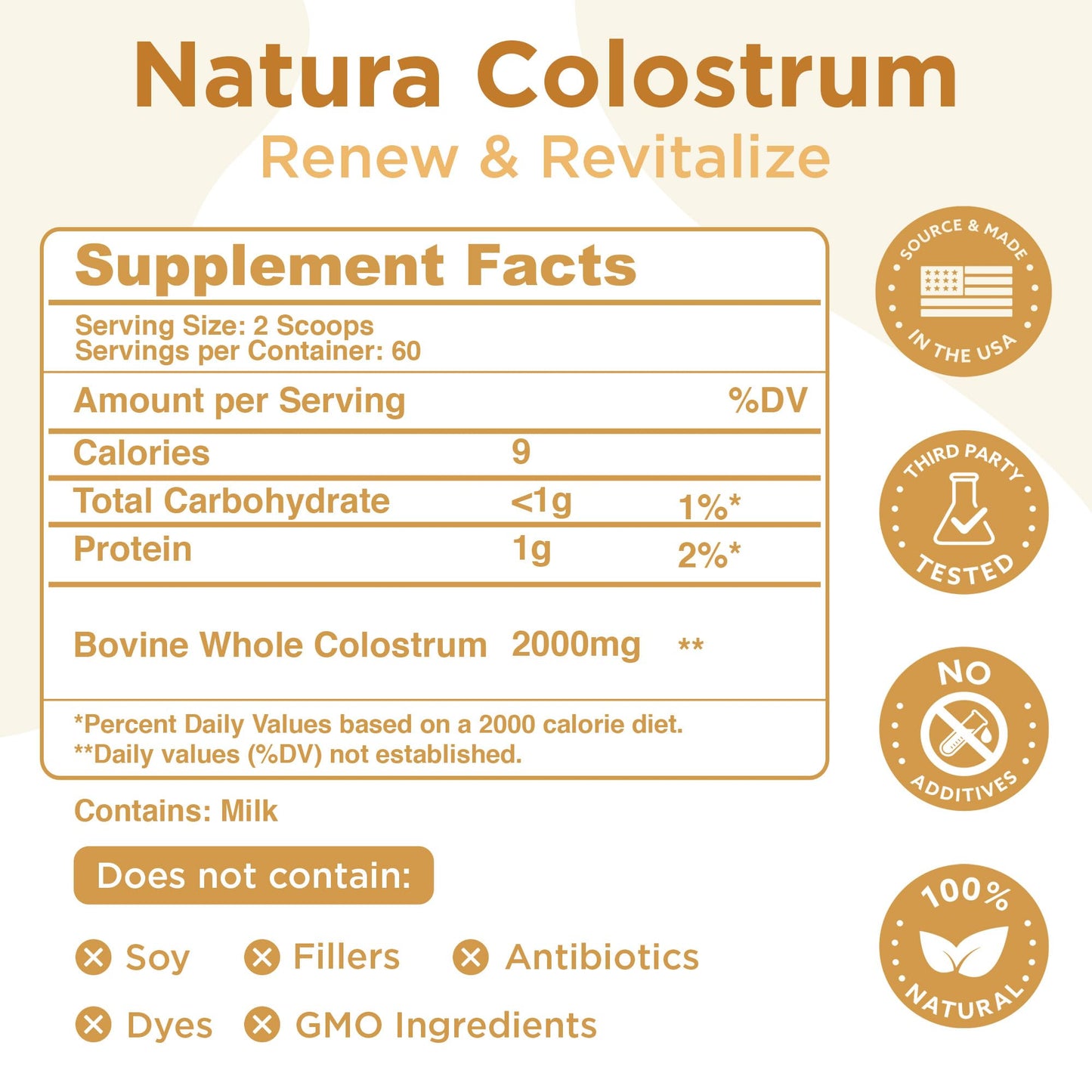 Natura Nutrition Grass-Fed Bovine Colostrum Powder, 4.23 oz, 60 Servings