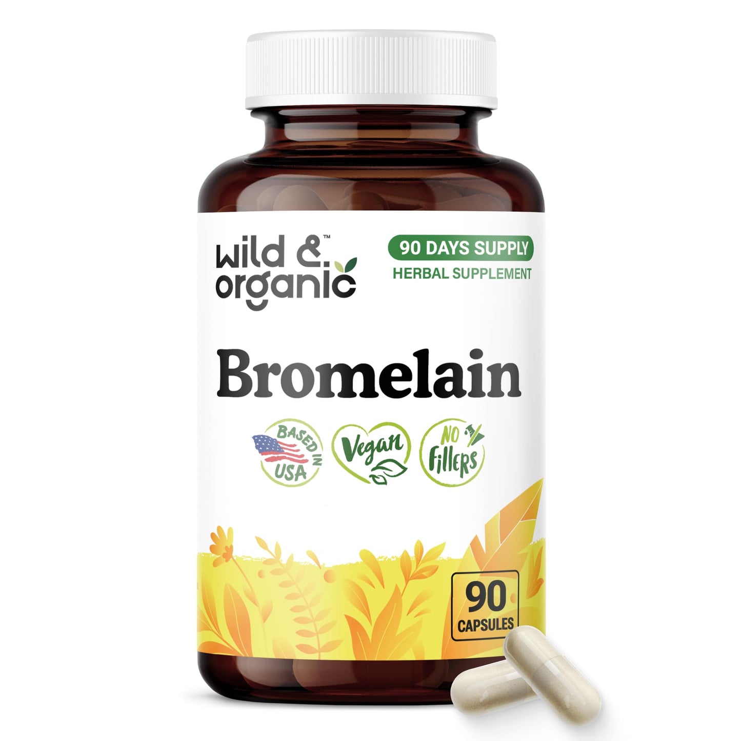 Wild & Organic Bromelain 500 mg Capsule, 90 Count