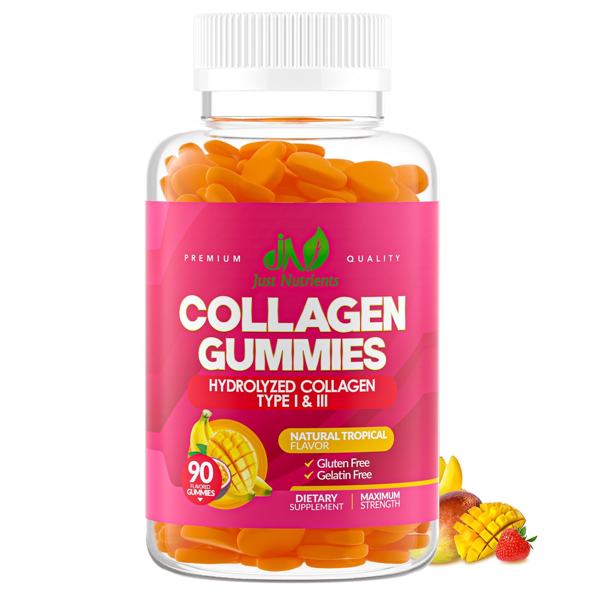 Just Nutrients Collagen Gummies, Hydrolyzed Collagen Type I & III, 90 Gummies