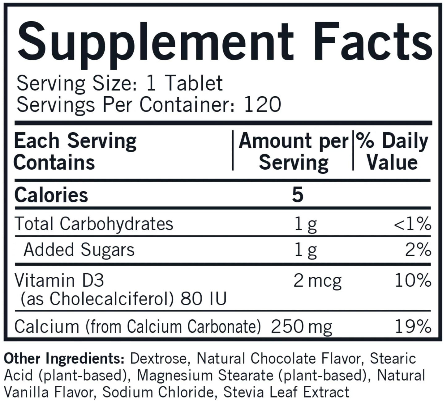 Kirkman Children's Chewable Calcium with Vitamin D3, Natural Chocolate, 120 Tablets