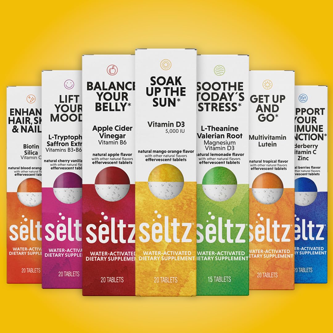 Seltz Soak Up The Sun Effervescent Vitamin D3 5,000 IU Tablets - Mango Orange Flavor, No Sugar Added, 20 Tablets