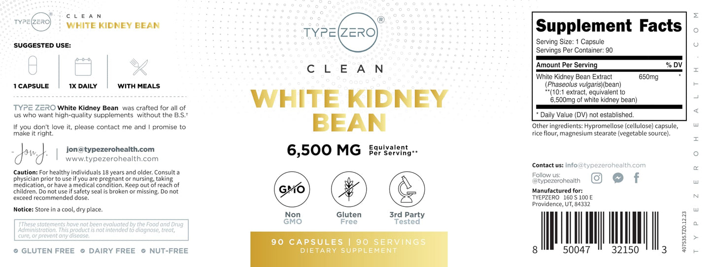 Type Zero Clean White Kidney Bean Extract Capsules 90 Count