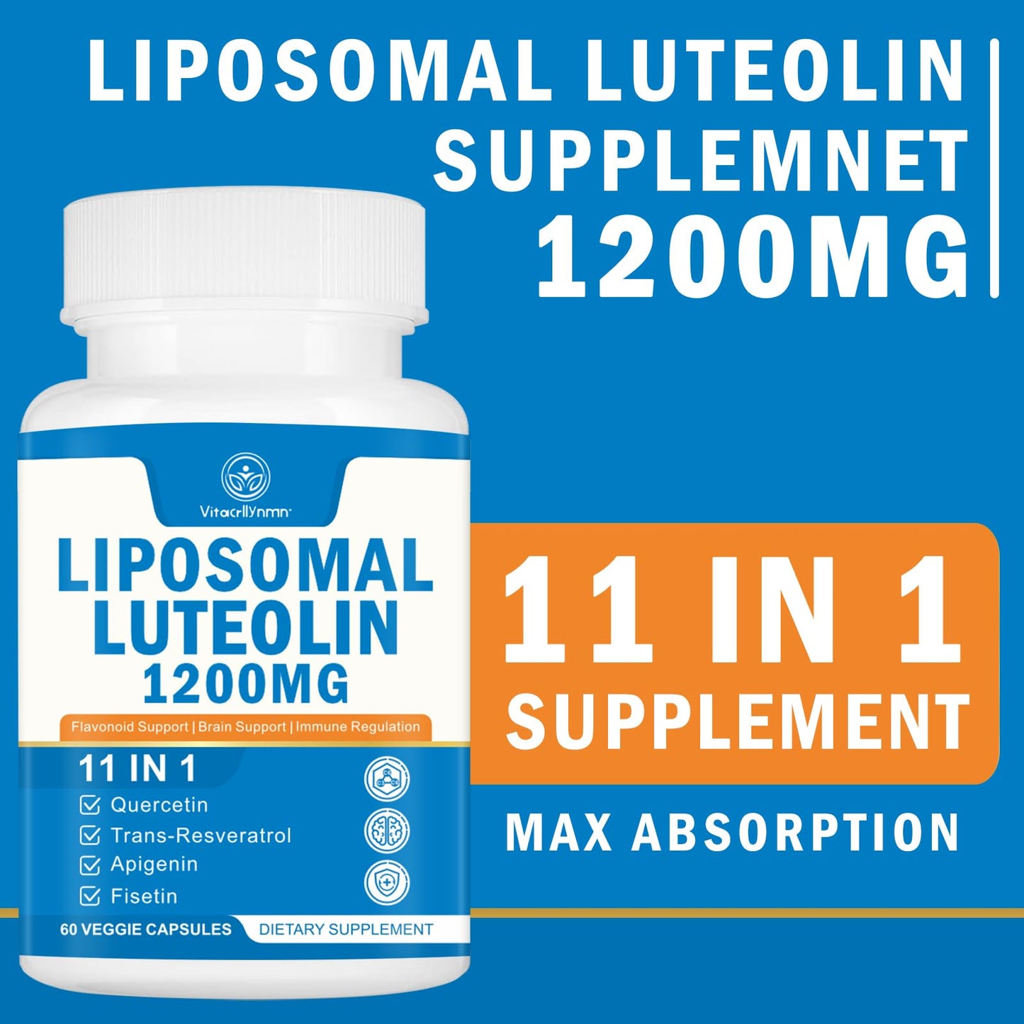 VITACRLLYNMN Liposomal Luteolin Supplement 1200MG Capsules, 60 Count