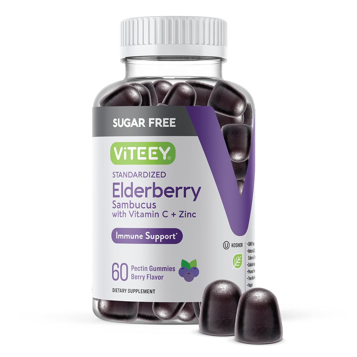 Viteey Sambucus Elderberry Gummies with Zinc & Vitamin C, 60 Count